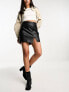 Фото #3 товара Stradivarius mini skirt with split hem in black in PU