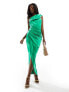 Фото #1 товара Jaded Rose ruched satin one shoulder maxi dress in green