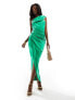 Jaded Rose ruched satin one shoulder maxi dress in green