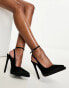 Simmi London Landen platform heeled court shoe in black satin Черный, 38 - фото #4