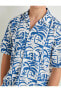 Hawaii Gömlek Kısa Kollu Palmiye Desenli Düğmeli Yaka Detaylı Pamuklu