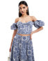 Фото #1 товара Abercrombie & Fitch co-ord puff sleeve top in blue tile print