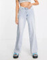 Signature 8 v waistband wide leg low rise jeans in light wash blue