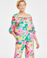 Фото #1 товара Women's 100% Linen Printed Square-Neck Top, Created for Macy's