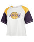 ფოტო #2 პროდუქტის Women's Cream Distressed Los Angeles Lakers Premier Raglan Cropped T-shirt