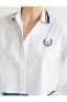 Kadın Nakış Detaylı Düğmeli Pamuklu Şeritli Yaka Crop Oversize Gömlek 4SAK60251PW