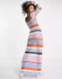 Фото #4 товара NA-KD crochet knitted maxi dress in stripe print