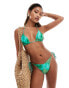 Фото #1 товара South Beach shiny abstract print tie side bikini bottom in green