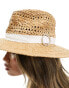 South Beach fedora hat with embellished trim in natural