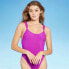 Juniors' Ribbed Ruffle Shoulder One Piece Swimsuit - Xhilaration Fuchsia L,