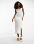 Miss Selfridge low back crochet knit maxi dress with side split in white