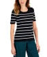 Фото #2 товара Women's Striped Round-Neck Short-Sleeve Sweater Top