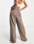 Reebok high waisted wide leg trousers in taupe brown