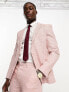 Фото #1 товара ASOS DESIGN super skinny suit jacket in linen mix in puppytooth check in pink