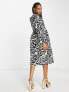 Фото #4 товара Monki abstract print puff sleeve midi dress in multi