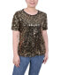 ფოტო #1 პროდუქტის Petite Short Sleeve Sequined Top