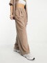 Фото #2 товара ASOS DESIGN drapey wide leg trousers in baby cord brown co-ord