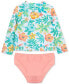 ფოტო #2 პროდუქტის Baby Girls Long-Sleeve Rash Guard UPF 50+ Swimsuit, 2 Piece Set