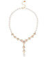 ფოტო #1 პროდუქტის Gold-Tone Crystal & Imitation Pearl Flower Lariat Necklace, 17" + 2" extender, Created for Macy's