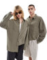 Reclaimed Vintage asym genderless shirt with seam detailing in olive green co-ord Зеленый, L - фото #1