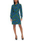 Фото #4 товара Women's Geometric Stripe Print Silky Crepe Shirt Dress