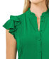 Фото #3 товара Women's Short Sleeve Pin-tuck Ruffled Button-up Blouse