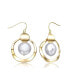 Sterling Silver 14k Yellow Gold Plated with White Freshwater Pearl Concentric Halo Dangle Drop Earrings