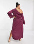 Фото #5 товара ASOS DESIGN Curve off shoulder satin maxi dress with drape detail in wine