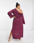 Фото #2 товара ASOS DESIGN Curve off shoulder satin maxi dress with drape detail in wine