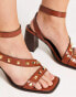 Фото #3 товара ASOS DESIGN Wide Fit Halter studded mid heeled sandals in tan