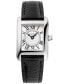 ფოტო #1 პროდუქტის Women's Swiss Classic Carree Diamond (1/20 ct. t.w.) Black Leather Strap Watch 23mm