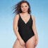Фото #3 товара Women's V-Neck Scoop Back One Piece Swimsuit - Shade & Shore Black XL