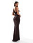 Фото #3 товара ASOS DESIGN ruched channelled detail maxi dress in chocolate brown