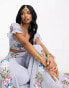 Фото #3 товара Maya contrast floral embellished lehenga crop top in pale blue co-ord