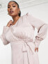 TFNC Plus Bridesmaid long sleeve satin maxi dress in mink pink