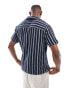 Jack & Jones oversized revere collar stripe shirt in navy Tap-Schuh, S - Chest 96cm - фото #4