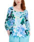 ფოტო #2 პროდუქტის Women's 100% Linen Printed Square-Neck Top, Created for Macy's