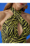 Zebra Desenli Çapraz Bağlamalı Crop Bluz