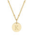 Фото #1 товара 18" Chain 14K Gold Plated Disc Necklace with Crystal Engraved Letter Necklace