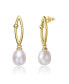 Sterling Silver 14k Yellow Gold Plated with Freshwater Pearl & Cubic Zirconia Oblong Marquise Drop Earrings