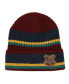 Men's Hogwarts Crest Faux Leather Patch Stripes Beanie