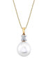 Фото #1 товара Macy's cultured Freshwater Pearl (11mm) & Diamond (1/10 ct. t.w.) 18" Pendant Necklace in 14k Gold