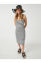 Kadın Tığ Örgüsü Detaylı Askılı Midi Elbise 2yak83003ek
