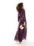 ASOS DESIGN high neck big sleeve jacquard maxi dress in plum