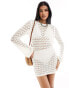 Фото #1 товара Miss Selfridge crochet low back long sleeve mini dress in cream