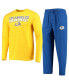 ფოტო #1 პროდუქტის Men's Royal, Gold Los Angeles Rams Meter Long Sleeve T-shirt and Pants Sleep Set