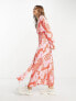 ASOS DESIGN plunge batwing maxi dress in pink splice print