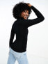 Pieces knitted rib top in black