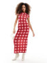 The Frolic check print jersey maxi dress in red and pink