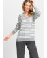 Women's Long Sleeve Striped V-Neck Pullover